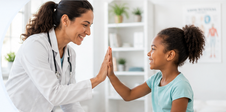 Healthcare provider supporting a child during an EPSDT visit