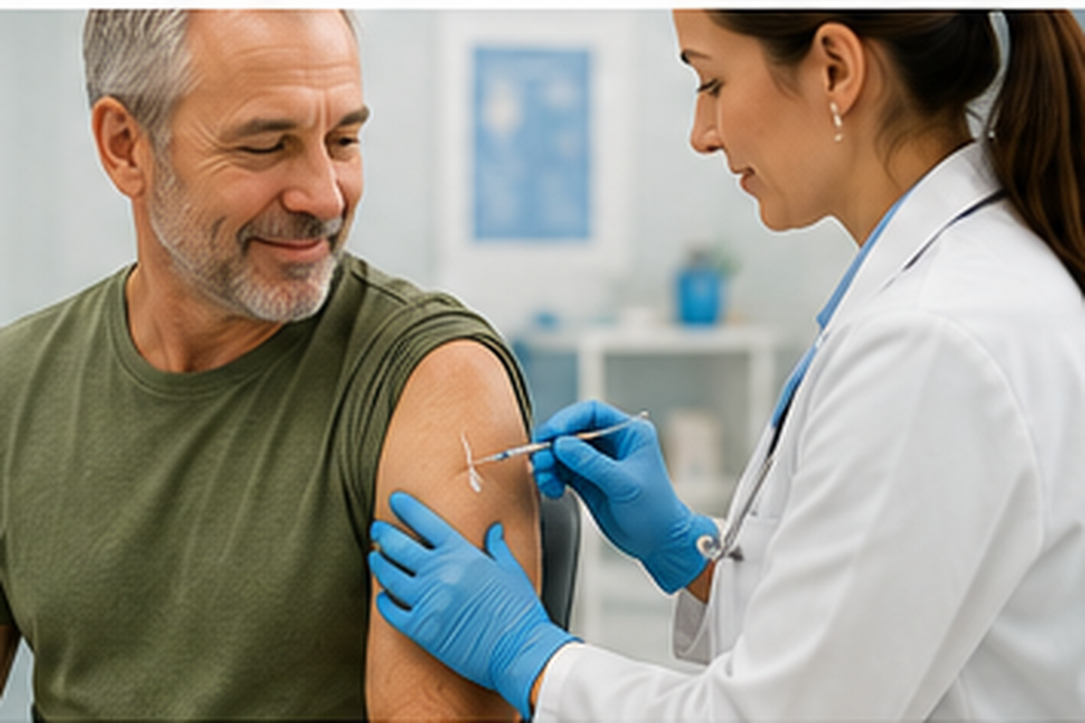Healthcare professional administering a seasonal flu shot